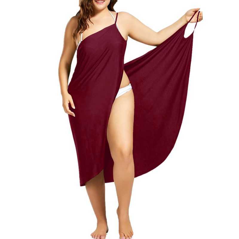Oufisun Women Plus Size Pareo Beach Cover Up Wrap Dress Bikini Bathing Suit Femme Robe De Plage Beachwear Tunic Kaftan 210623