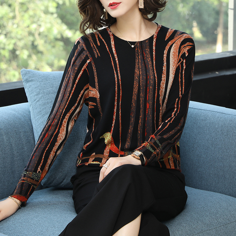 YISU Women Sweater fashion Spring Autumn Warm Pullovers Sweater stripe Printed Sweaters Female Knitted sweaters Female 210218