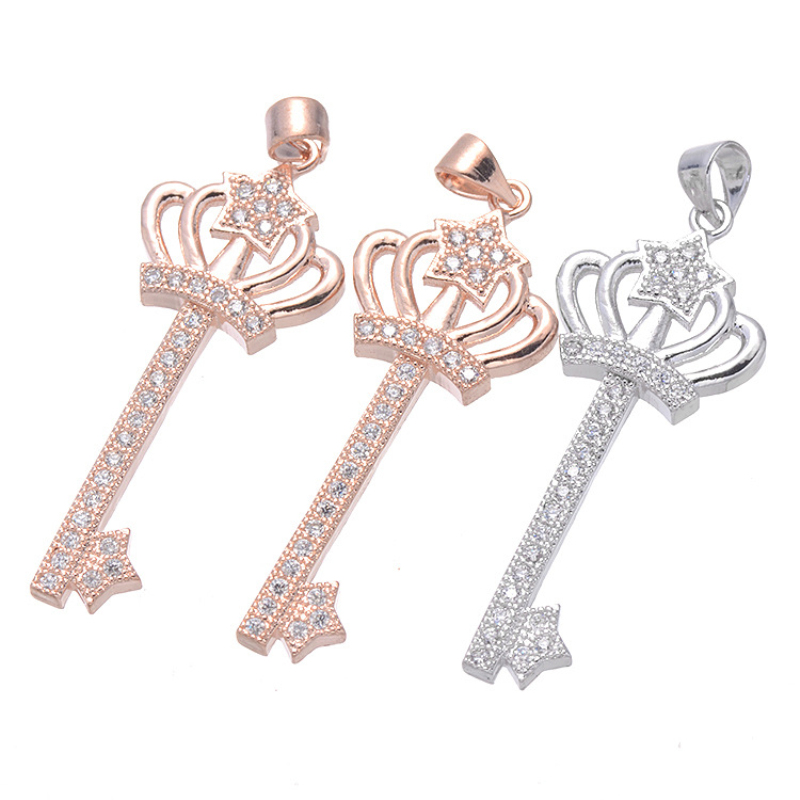 Hot Selling Copper Zircon Crown Key Pendant Gold and Silver Plated Necklace Accessories
Hot Selling Copper Zircon Crown Key Pendant Gold and Silver Plated Necklace Accessories