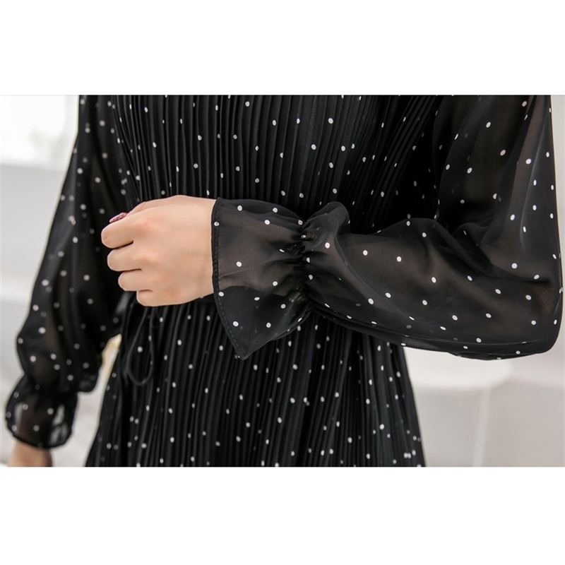 Dresses Autumn Woman Fashion Elegant Dot Black Chiffon Dress Women Casual Flare Long Sleeve Women Dress Ladies Dresses C179 210602