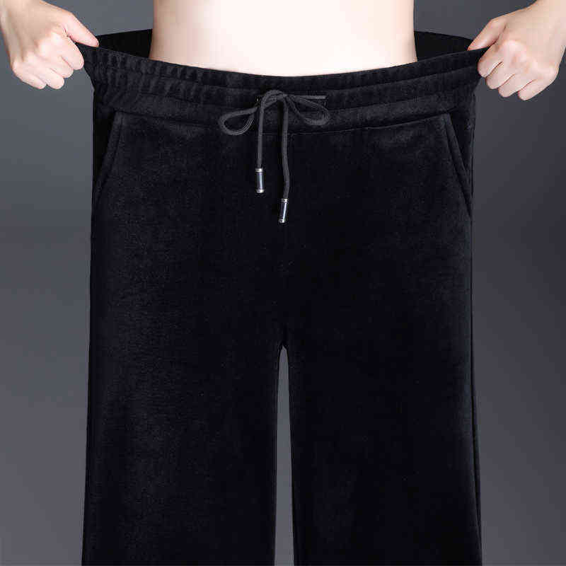 Trouser For Women High Waist Causal Loose Wide Leg Pants Female Winter Warm Thick Double Velvet Korean Fashion Elegant 211115