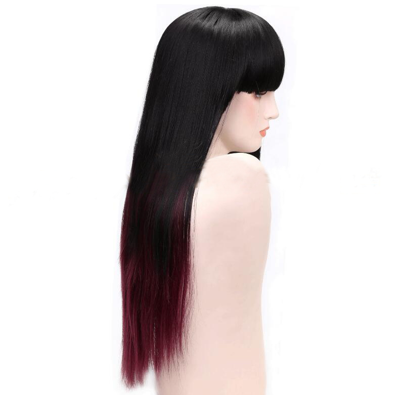 New Fashion Long Straigh Black Ombre Red Synthetic wig women's Hair wigs for life Cosplay