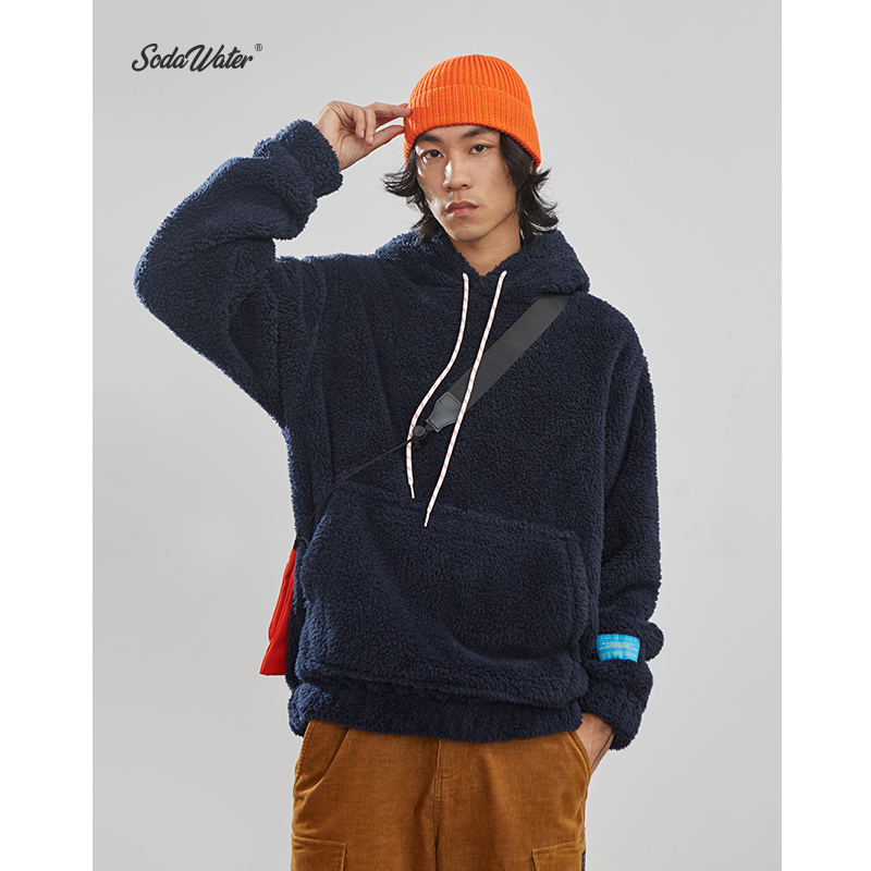 SODAWATER Men Wool Hoodies Streetwear Solid Color Thick Fleece Hooded Sweatshirts Autumn Winter Pullover Oversize Men Tops 8778W 201020