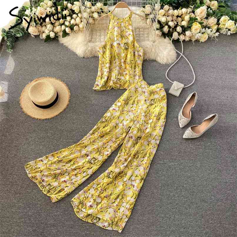 2 Piece Sets Women Summer Floral Print Beach Party Strapless Sleeveless Halter Tops and Wide Leg High Waist Pants 210607, Yellow
2 Piece Sets Women Summer Floral Print Beach Party Strapless Sleeveless Halter Tops and Wide Leg High Waist Pants 210607, Yellow
