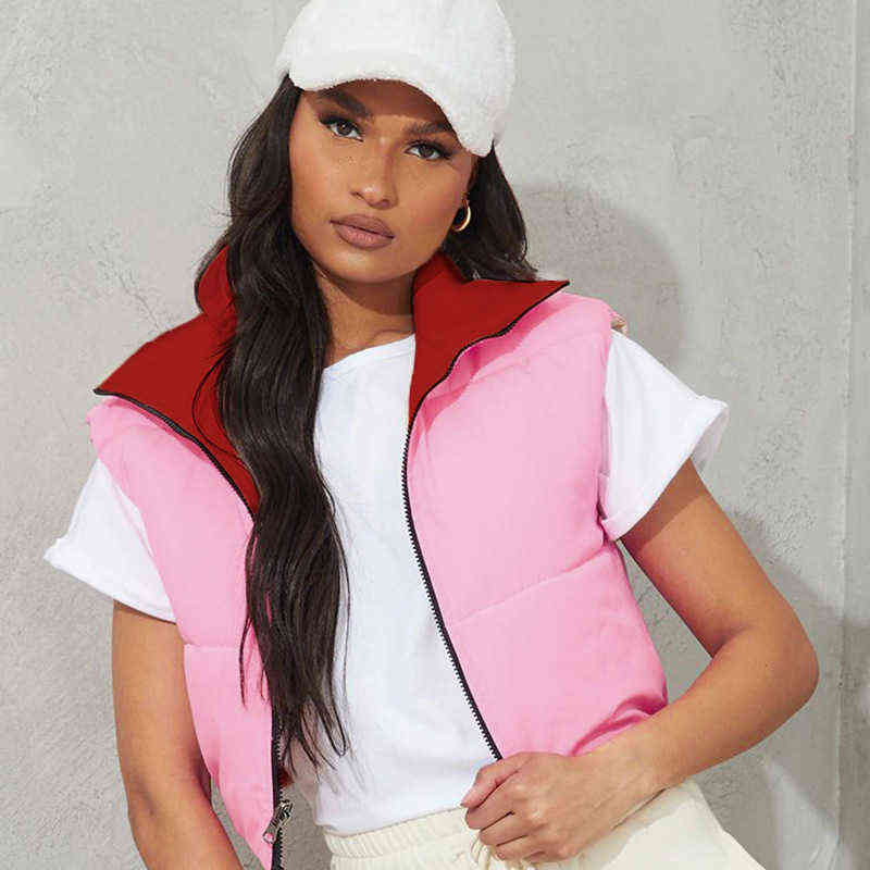 FORERUN Cropped Vest Double Wear Bubble Coat Solid Sleeveless Jacket Cotton Padded Puffer Bodywarmer Gilet 211120