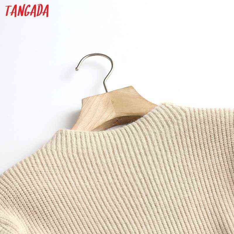 Tangada Women High Quality Elegant Woolen Knitted Sweater Jumper Winter Oversize Pullovers Chic Tops 6D108 211109