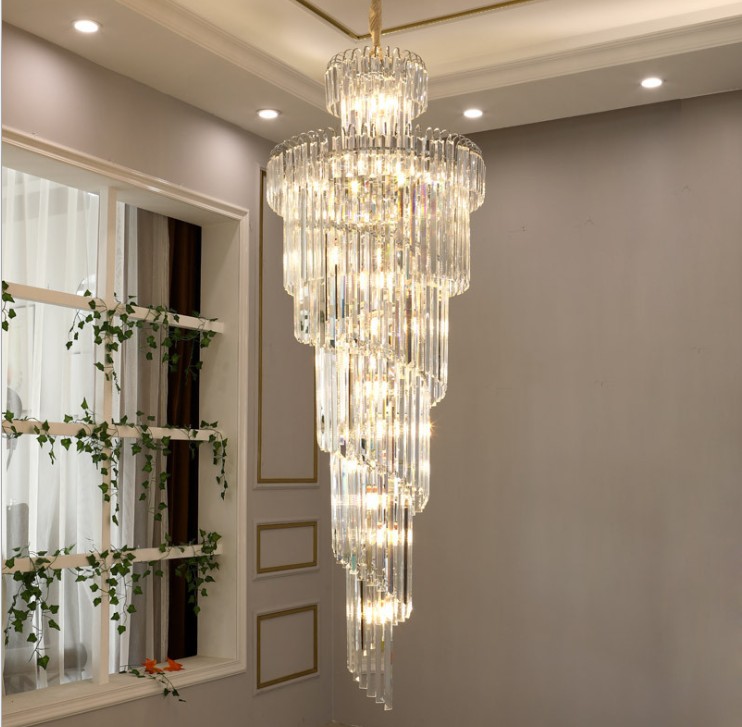 Spiral crystal chandelier lighting for villa staircase hotel lobby luxury hanging lamps European chrome long pendant lights with led bulbs
Spiral crystal chandelier lighting for villa staircase hotel lobby luxury hanging lamps European chrome long pendant lights with led bulbs
