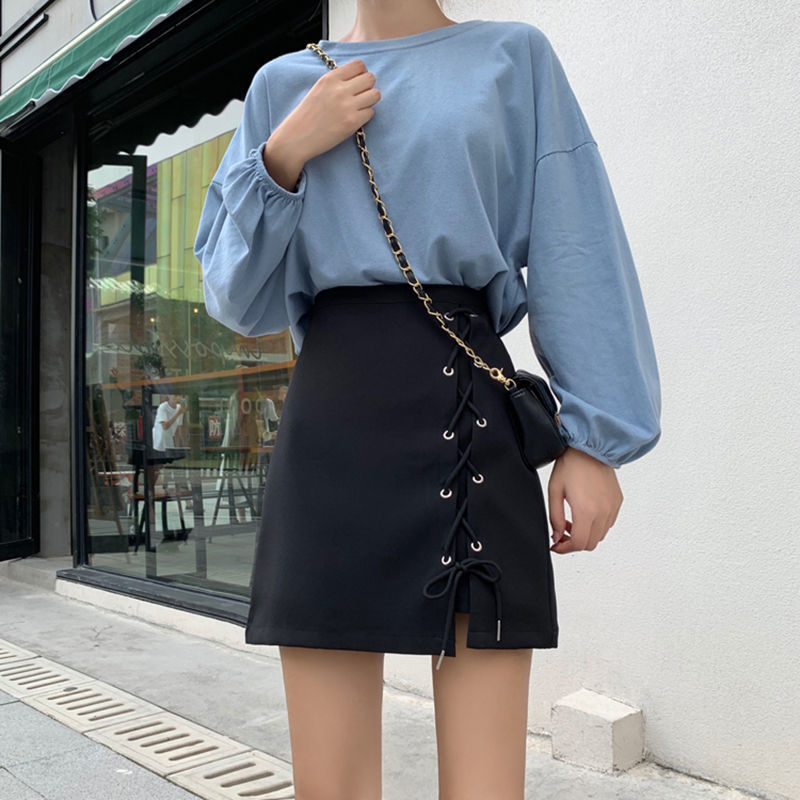 Skirts Women Mini Empire Solid Sexy Female Fashion Summer Leisure Korean Style Lace-up Simple Solid A-line Elegant Streetwear 210309