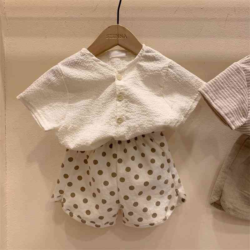 Korean children's clothing v-neck pleated tops for boys and girls style thin summer breathable short sleeves 1017 19 210622