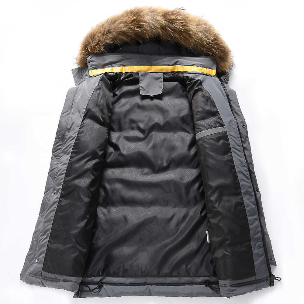6Xl Men Winter Casual Long Thick Fur Collar Hooded Parkas Jacket Coat Men Autumn Fashion Warm Windproof Pocket Hat Parka Men 211014