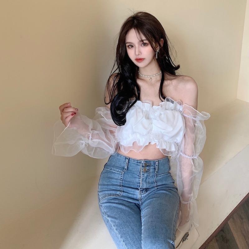 Women's Blouses & Shirts Summer 2021 French Elegant Sexy Gauze Stitching Fashion Off-Shoulder Chiffon Shirt Short Casual Women 's, Blue
Women's Blouses & Shirts Summer 2021 French Elegant Sexy Gauze Stitching Fashion Off-Shoulder Chiffon Shirt Short Casual Women 's, Blue