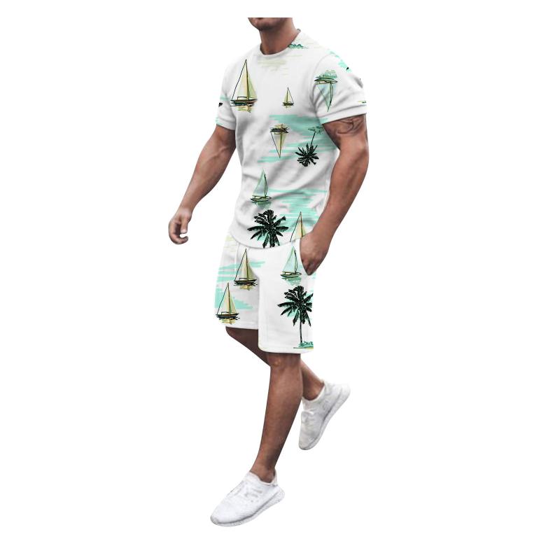 Men's Tracksuits 2022 Men Casual Set Fashion 2pcs Sweat Suit Summer Sportsuit Tropical Male Sportswear Tracksuit Short Sleeve T-shirt Shorts