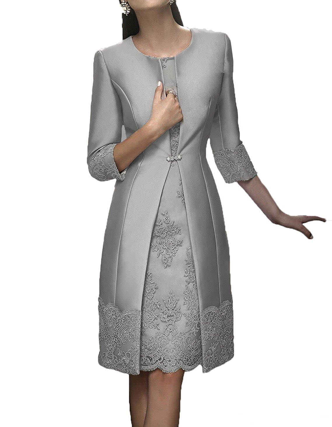 Elegant Short Mother Dresses With Jacket 2025 Mother Of The Bride Dress Suit Gowns Formal Party Wear Wedding Guest Dresses 3/4 Long Sleeves