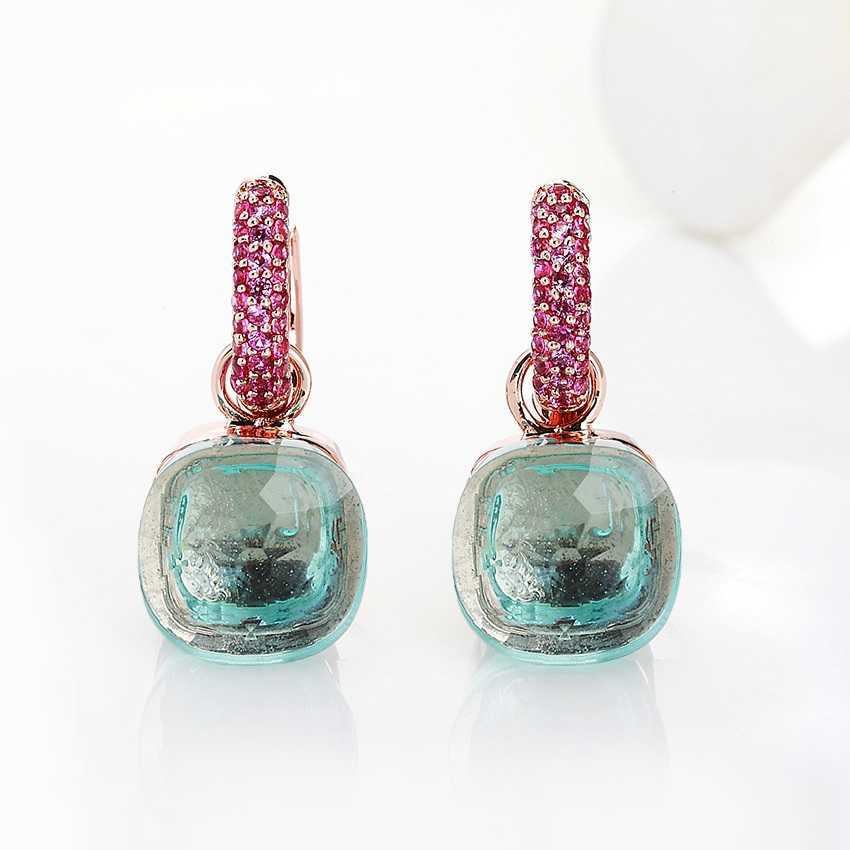 FORIS 14 Colors Fashion Rose Gold Color Pink Zircon Earrings For Women Gift Fine Jewelry 210624