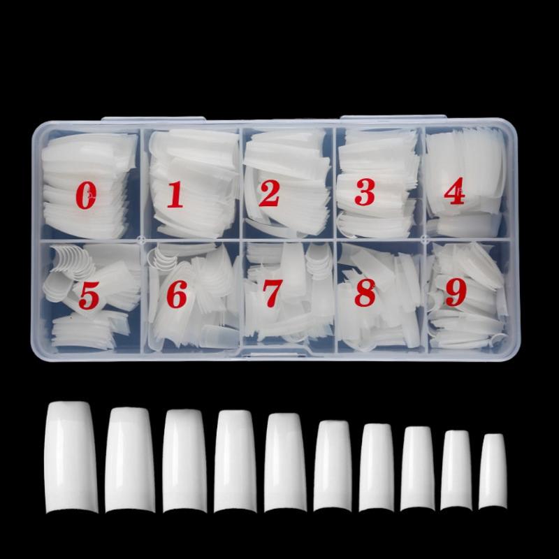 False Nails 500pc/ Box Long French Fake Tips Clear Nature Color ABS Half Cover Ballerina Fasle Manicure Acrylic Nail Tools