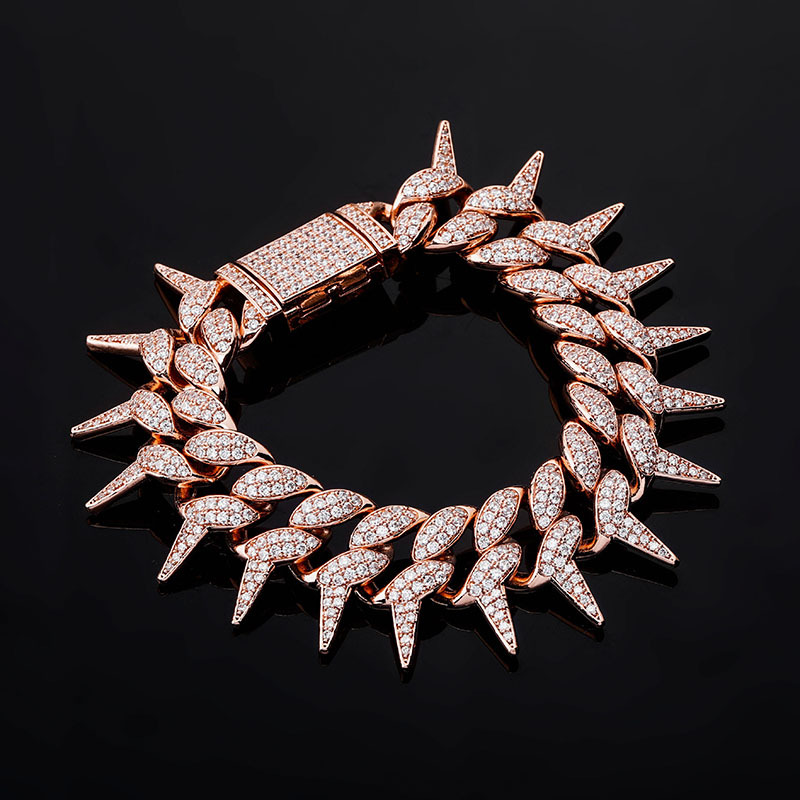 Solid Rivet Spike Thorns Cuban Miami Link Chain Bracelets Bangles for Men HIP Hop Jewelry Claw Setting AAA CZ Stone Rapper Punk Party Rock Grunge Jewe