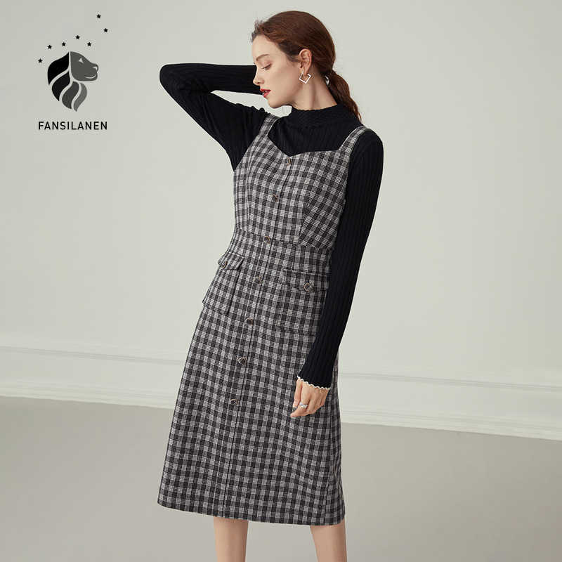 FANSILANEN Sleeveless vintage plaid long dress Women elegant slim office black Autumn winter casaul french female 210607
FANSILANEN Sleeveless vintage plaid long dress Women elegant slim office black Autumn winter casaul french female 210607