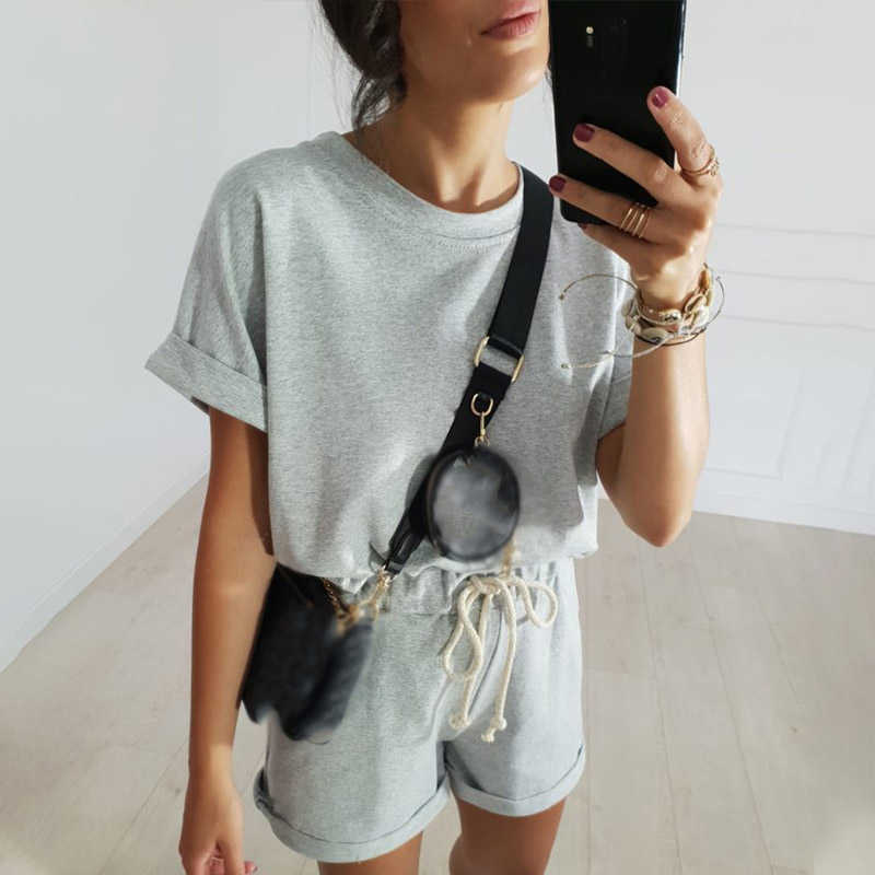 Solid Summer Women's Suit Two Pieces Tracksuit Short Sleeve Sports Suits Women Casual Tracksuits Elastic Waist Lady Set 210709