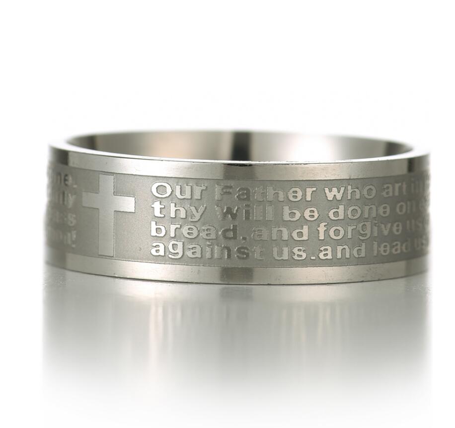 English Lords Prayer Script Our Father Engraved Stainless steel Cross 8MM Rings For Men Women Religion Belief Communication Rings ps1653, Silver
English Lords Prayer Script Our Father Engraved Stainless steel Cross 8MM Rings For Men Women Religion Belief Communication Rings ps1653, Silver