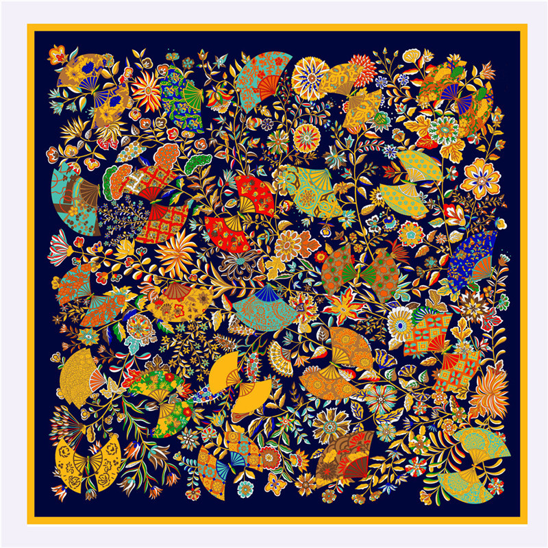 130cm New Silk Scarf Twill Large Square Butterfly Flower Print Female Headscarf Shawl Handkerchief