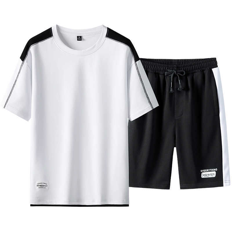 Mens Sets Summer Short Sleeve Tracksuit Men Casual Running Sweatsuit+Shorts Loose T-shirt Patchwork Sets Gym Jogger Streetwear 210603