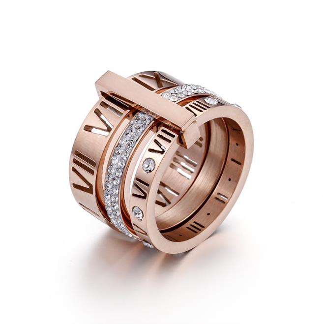 Stainless Steel Rose Gold Roman Numerals Fashion Jewelry Ring Women's Wedding Engagement Jewelry Gift