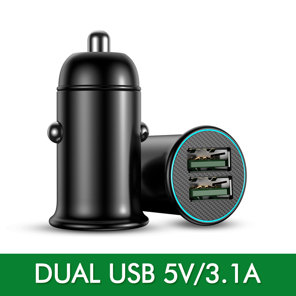 Car Charger With luminous PD3.0 30W Mini Full Metal Dual QC 3.0 QC4.0 USB Type C Quick Charging For mobile phone