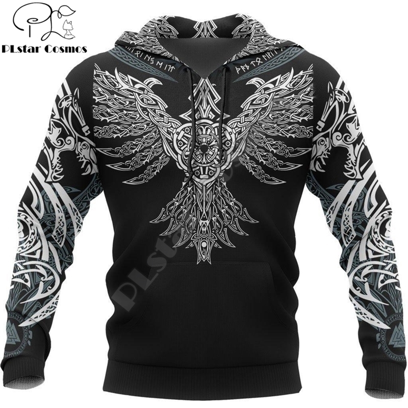 Viking Huginn Pullover Hoodie for Men/Women Harajuku Fashion hooded Sweatshirt Raven Tattoo Casual Jacket sudadera hombre DW0033 201020