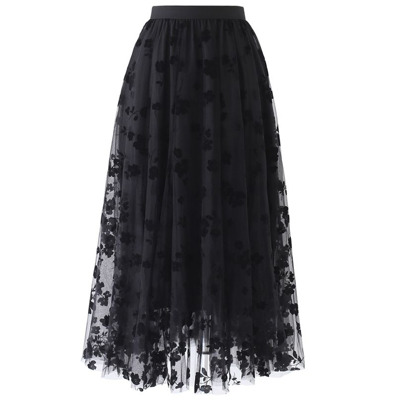 Vintage Tulle Skirt Women Elastic High Waist Mesh Skirts Long Pleated Skirt Female High Waisted Runway Soft Mesh Skirts#F30 210311