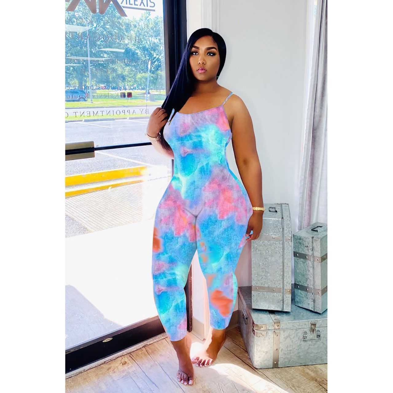 Women Jumpsuits Tie Dyed pants Desinger Gradient Vest Summer Plus Size 3XL Rompers Sleeveless Skinny Bodysuits Casual Leggings