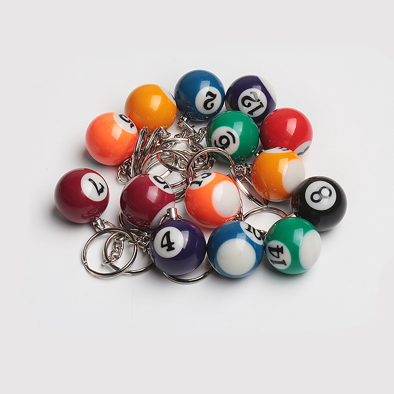 Mini Billiards Shaped Key Ring Assorted Colorful Billiards Pool Small Ball Key chain Hanging Decorations Accessories Nice Gift