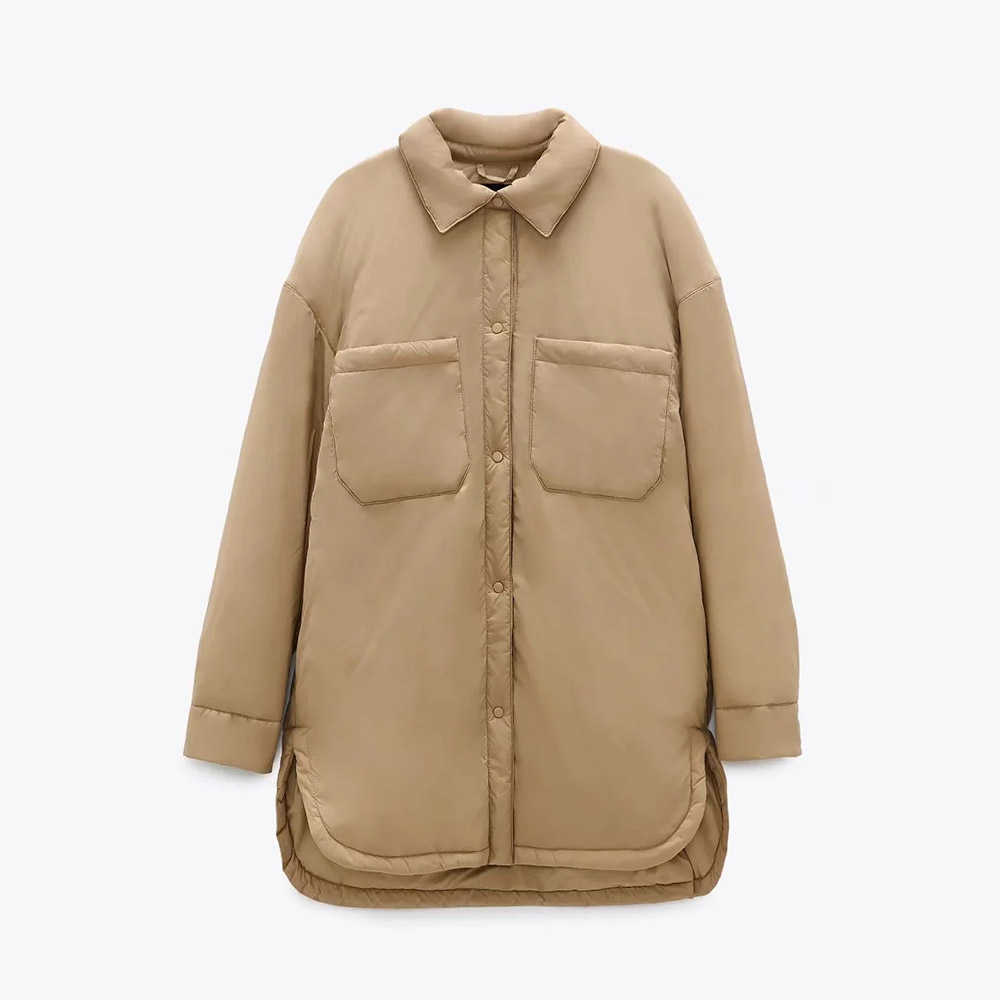 Winter Fashion Arrival Turn Down Collar Long Sleeve Shirt Coats Black Green Women Parkas With Pockets Mujer Solid Jackets 211013