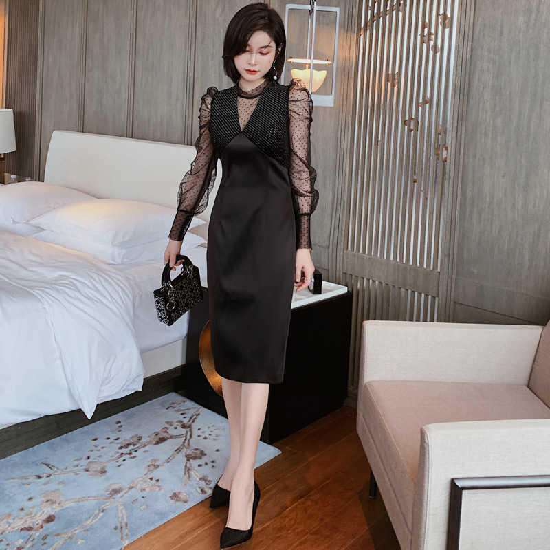 fall European and beautiful women fashion stitching slim mesh dress Office Lady Sheath Knee-Length 210603, Black
fall European and beautiful women fashion stitching slim mesh dress Office Lady Sheath Knee-Length 210603, Black