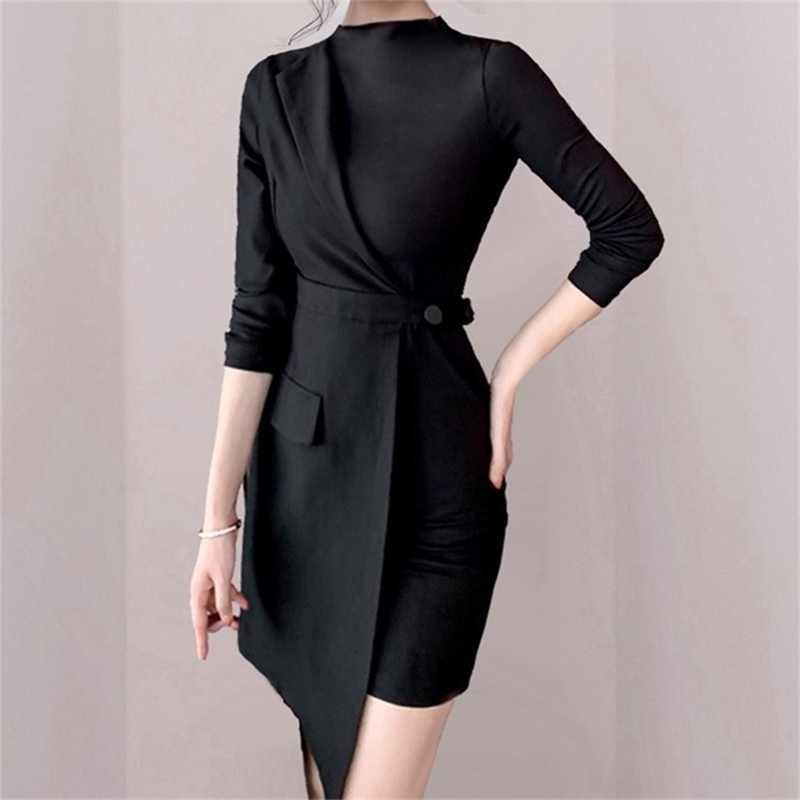 

Women Spring Single breasted Belted Pencil Dress Notched Neck Wear To Work Dresses OL Business Fitted Vestidos 210603, Picture color