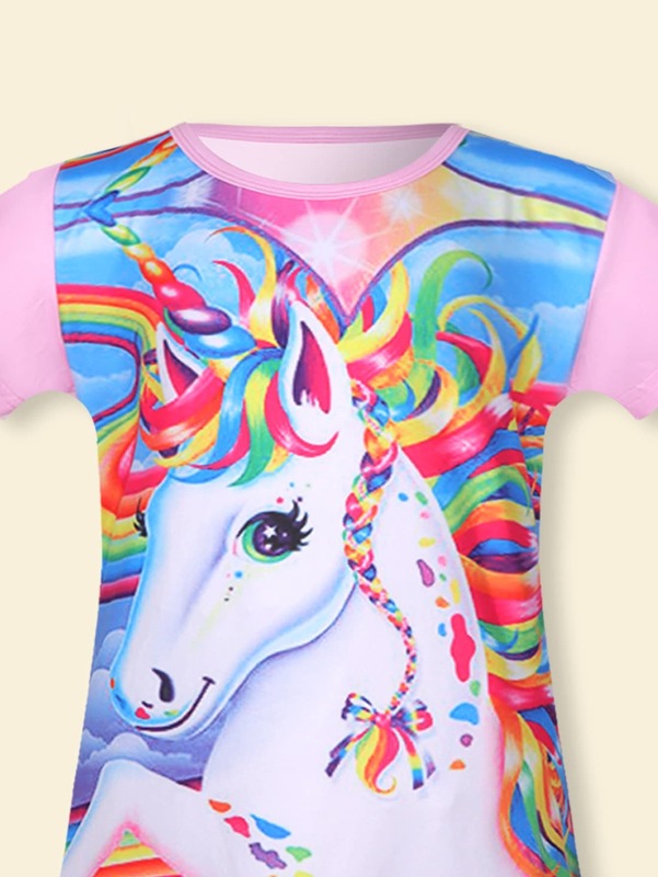 Girls Unicorn Print Ruffle Hem Smock Dress SHE
