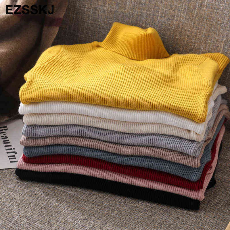 Knitted Women turtleneck Sweater Pullovers spring Autumn Basic Women high neck Sweaters Pullover Slim female top 211109