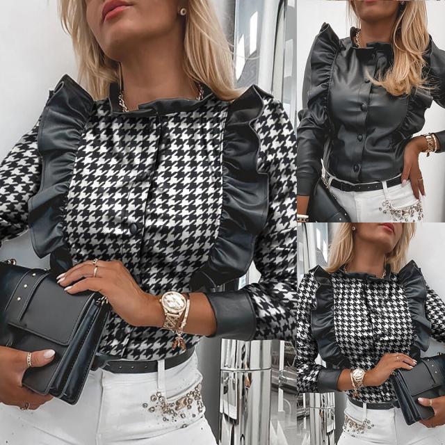 Causal Ruffled Buttons Design Shirts Sexy PU Leather Long Sleeve Womens Tops and Blouse, Black
Causal Ruffled Buttons Design Shirts Sexy PU Leather Long Sleeve Womens Tops and Blouse, Black