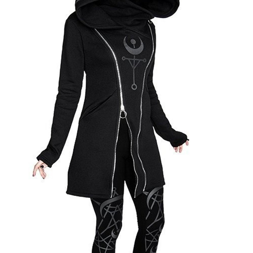 Rosetic Hooded Punk Hoodie Women Oversize Zipper Fashion Casual Long Coat Streetwear Goth Sweatshirt Plus Size Hoodies Autumn 201216