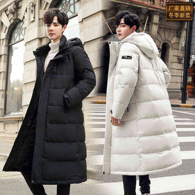 Men Down Jacket Long Parka Coat 90% White Duck Down Coat Men Winter Outwear White Jacket Hooded Overcoat Mens Fashion 211110