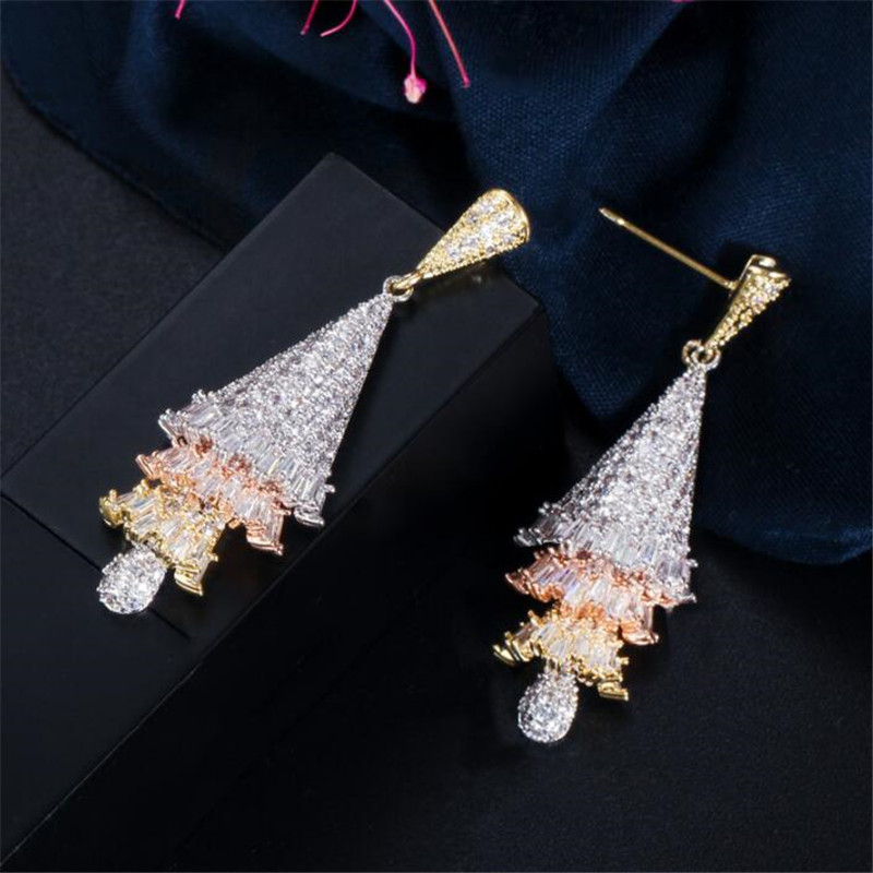Dangle Earrings: Sterg Sier & Rose Gold Topaz CZ Gemstones