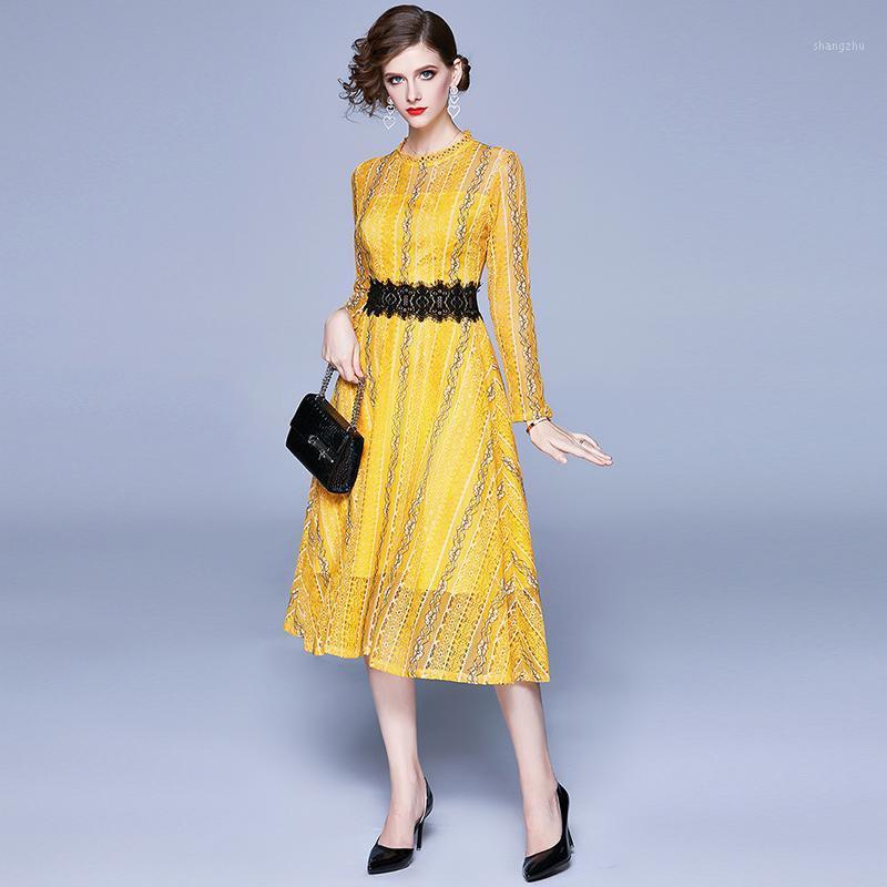 Casual Dresses 2021 Spring Autumn Women' Dress French Retro Stand Collar Lace Hollow Stitching Slim Female Waist X833, Yellow
Casual Dresses 2021 Spring Autumn Women' Dress French Retro Stand Collar Lace Hollow Stitching Slim Female Waist X833, Yellow