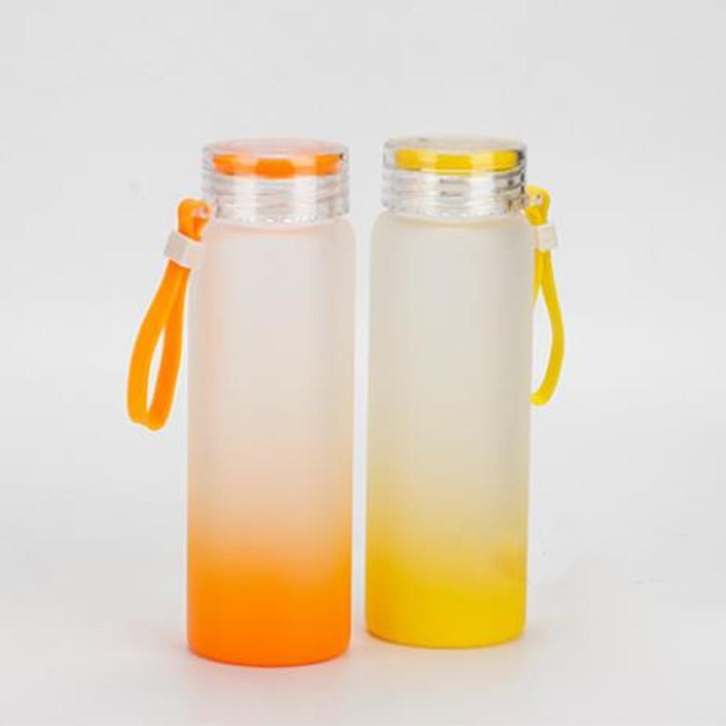 Sublimation Blanks glasses Water Bottle 500ml Frosted Mugs Glass Water Bottles gradient Blank Tumbler Drink ware Cups