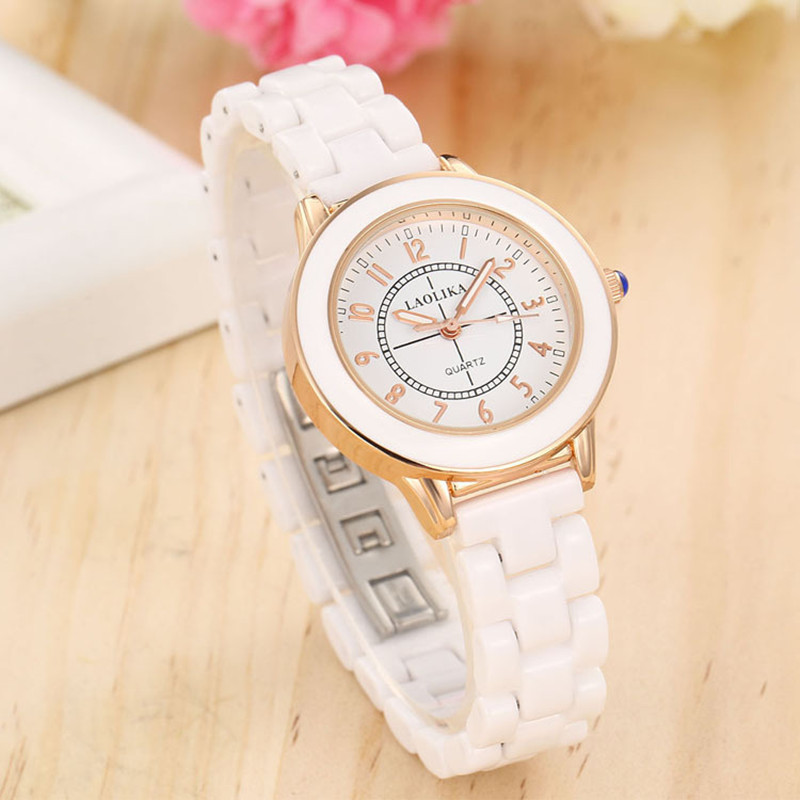 Zeling - women's quartz ceramic watch, timing wristband, leisure J0528, Gold