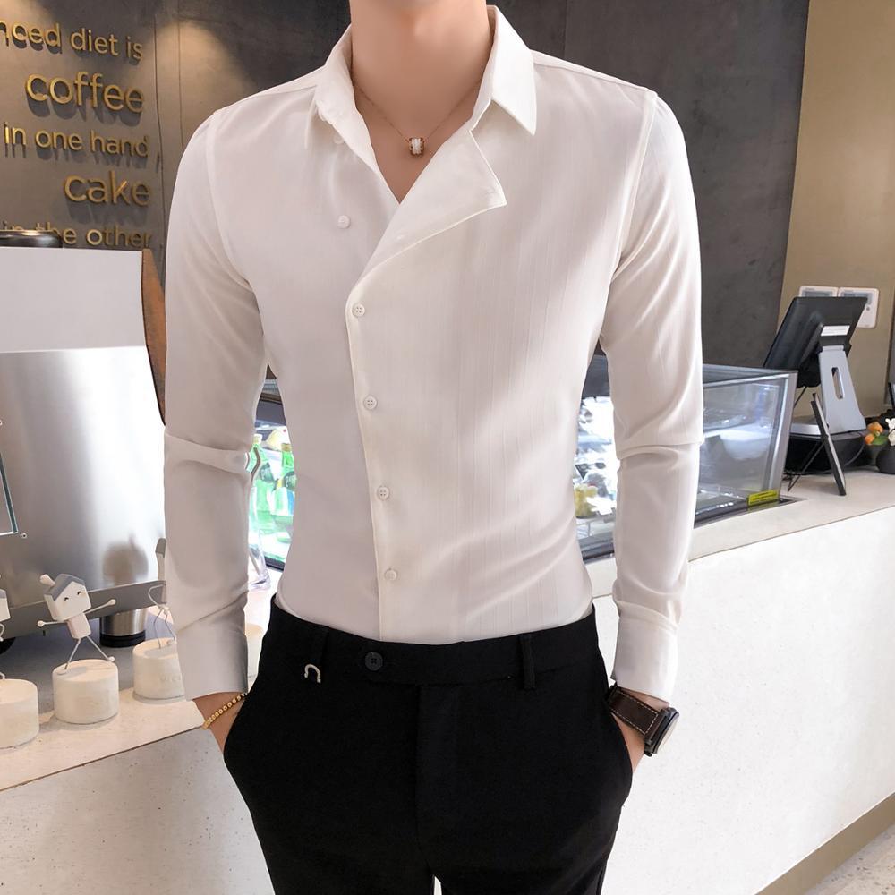 British Style Business Men Dress Shirt Fashion Partial Threshold Shirt Men Long Sleeve Formal Wear Striped Shirt For Men Tuxedo 201124