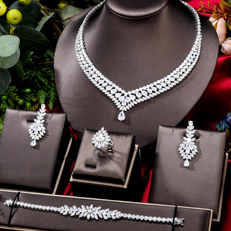 Earrings & Necklace Missvikki Luxury Famous Design Shiny Charm Sequins Nigerian 4PCS Jewelry Sets For Women Cubic Zircon Wedding Bridal Set, Silver
Earrings & Necklace Missvikki Luxury Famous Design Shiny Charm Sequins Nigerian 4PCS Jewelry Sets For Women Cubic Zircon Wedding Bridal Set, Silver