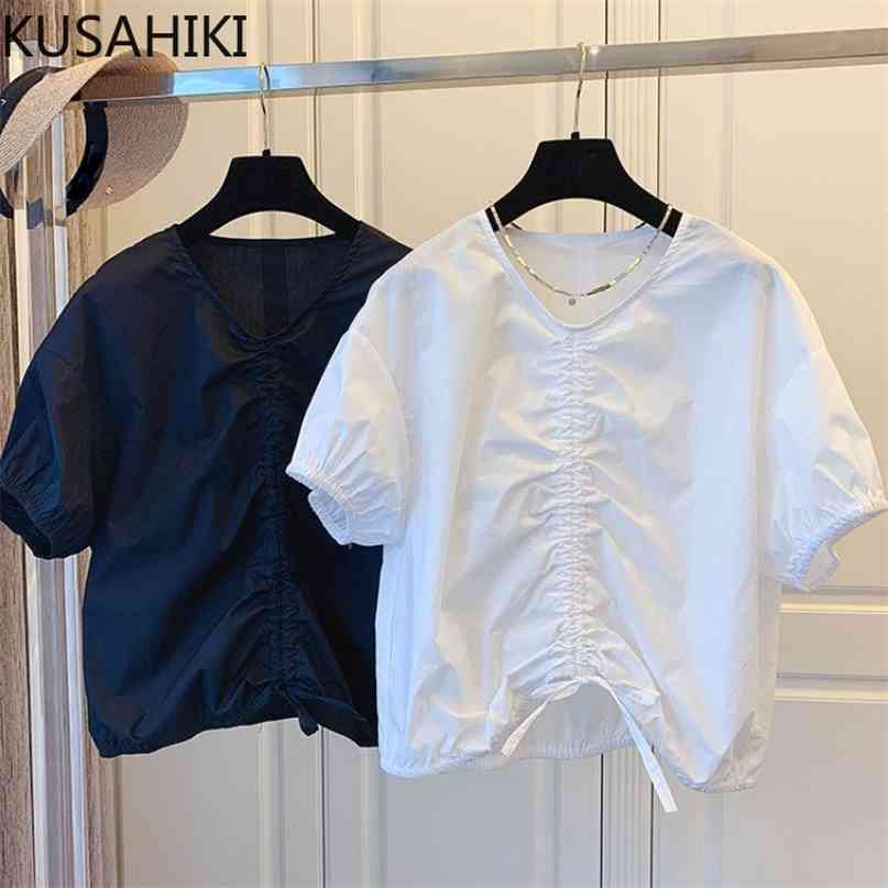Korean Drawstring V-neck Women Blouses Causal Puff Short Sleeve Top Shirts Summer Solid Blusas De Mujer 6H623 210603, Black
Korean Drawstring V-neck Women Blouses Causal Puff Short Sleeve Top Shirts Summer Solid Blusas De Mujer 6H623 210603, Black