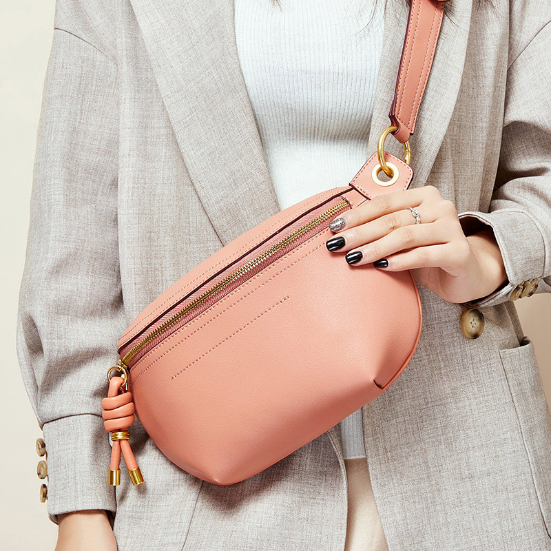 Women Genuine Leather Waist Fashion Single Shoulder Belt Waist Fanny Pack Belly Bags