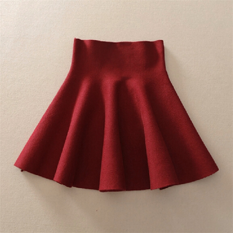 Spring Autumn New Women Skirt Knitting Woolen Midi Skirt Ladies High Waist Casual Pleated Elastic Flared Skirts Womens 210306