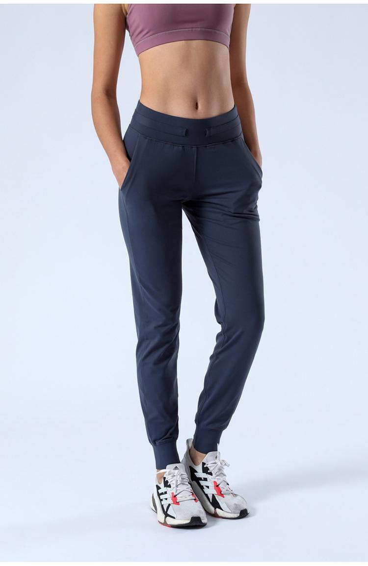Fabric Naked-feel Workout Sport Joggers cropped Pants Womens Waist Drawstring Fitness Running Sweat pant with Two Side Pocket