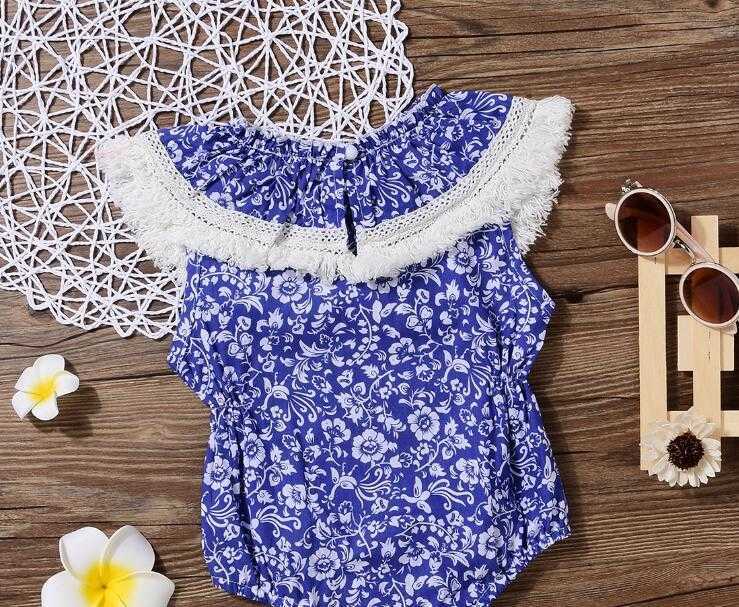 infantil baby girls vintage flowers pattern big ruffles collar romper children tassels ganze clothes girl jump shorts 210529